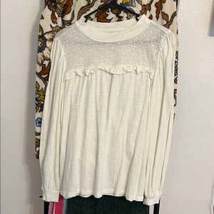 LOFT Cream Blouse with Ruffle Detail